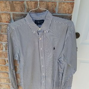Polo button up black/ white pinstriped